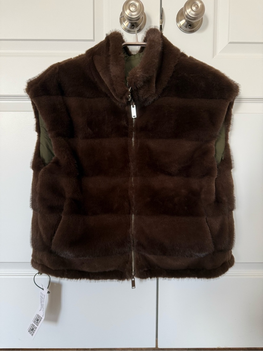 Reversible Brown Faux Fur Zip-Front Vest